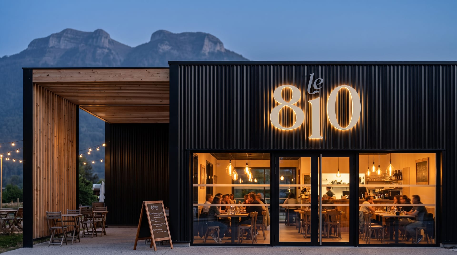 La façade à l'heure bleue : mise en situation du logo Le 810