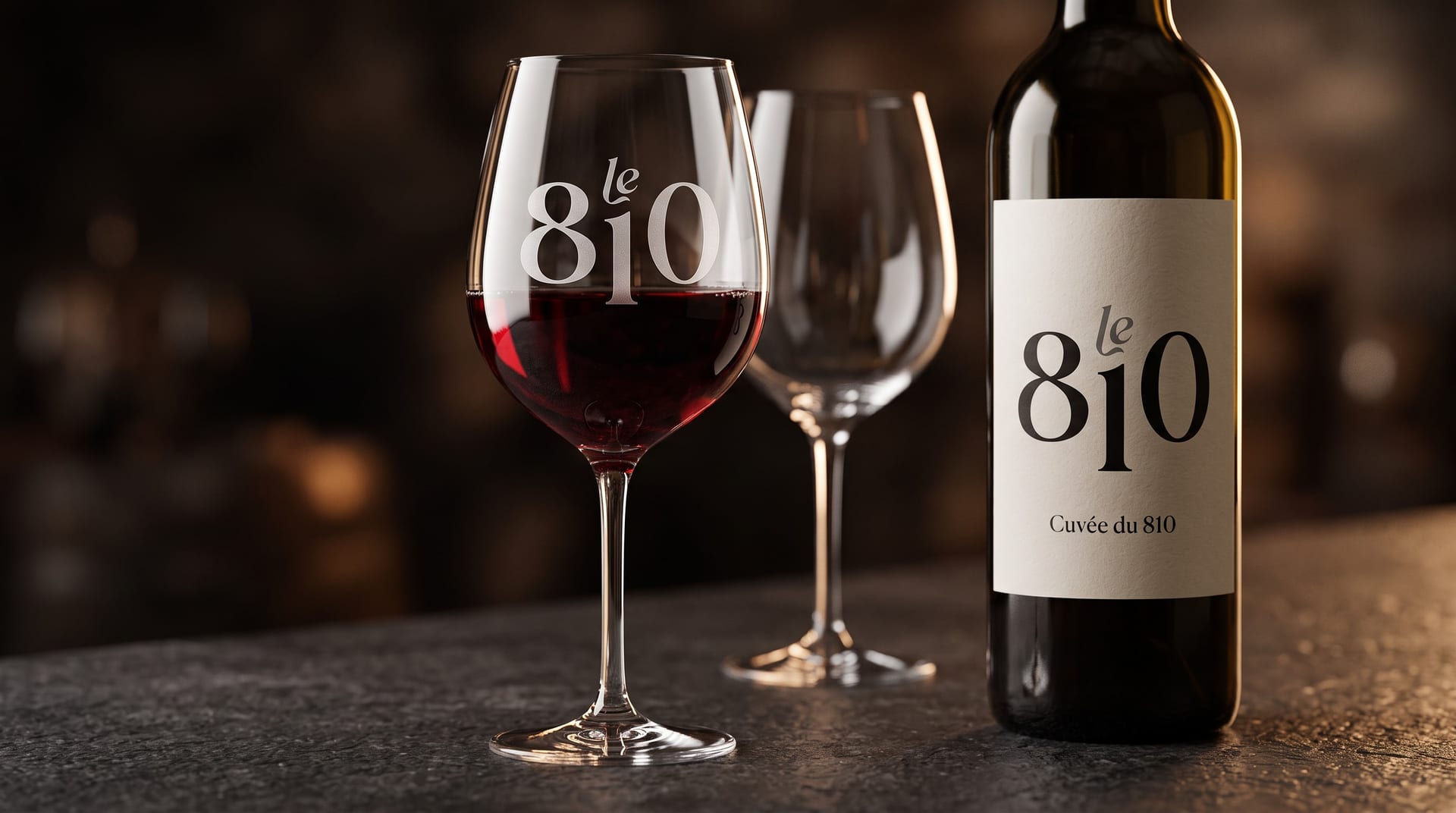 Verres gravés & cuvée du 810 : mise en situation du logo Le 810