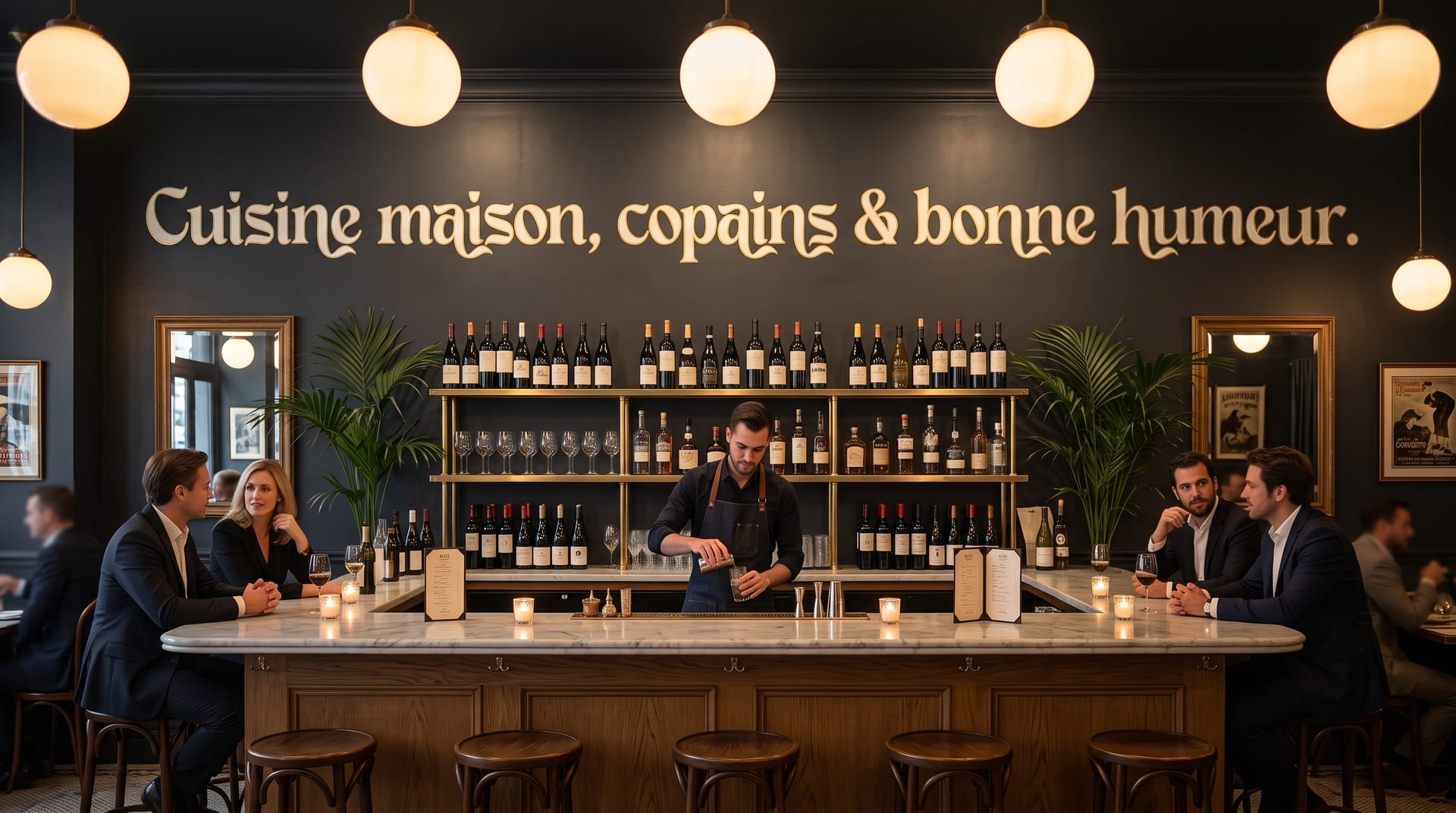 La signature au mur du bar : mise en situation du logo Le 810