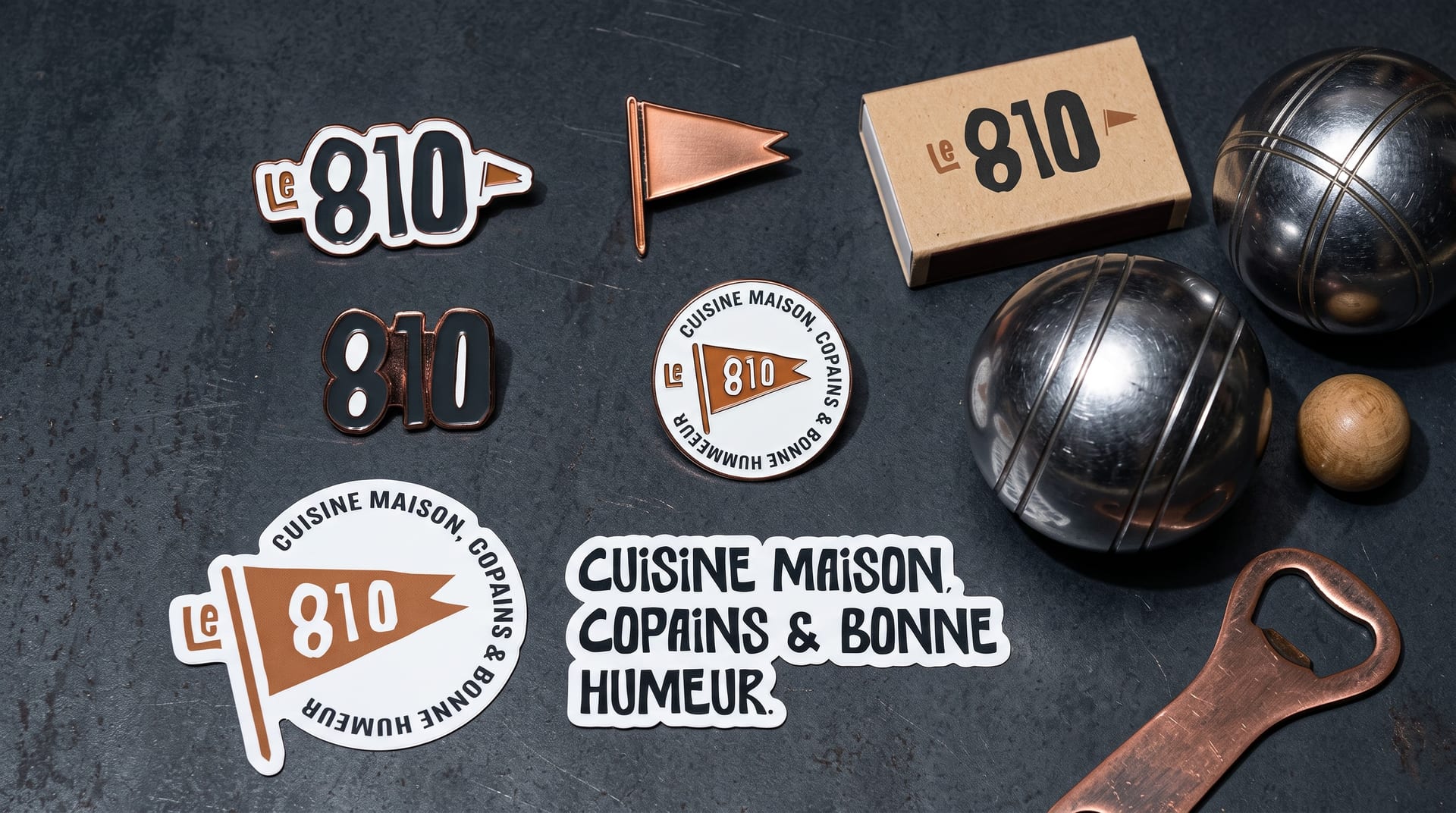 Pin’s cuivre & allumettes — maquette Le 810